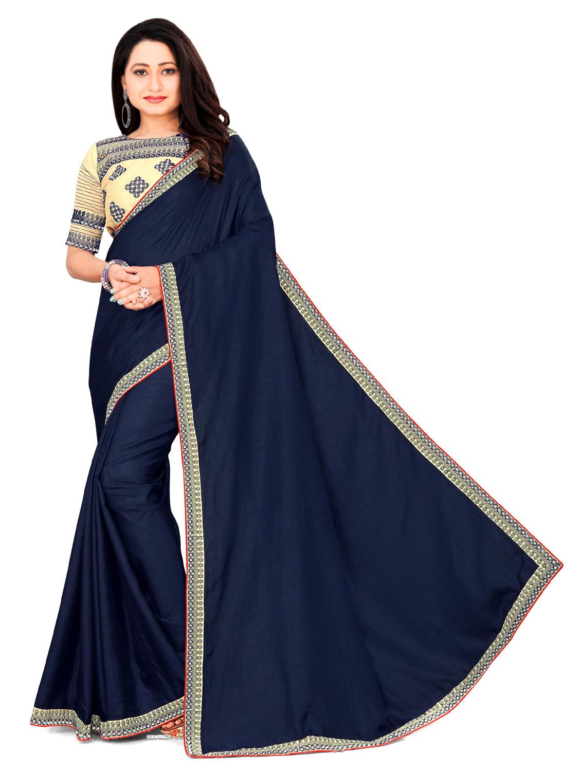 women's bordered blue colored saree with blouse - 19539857 -  Zoom Image - 0