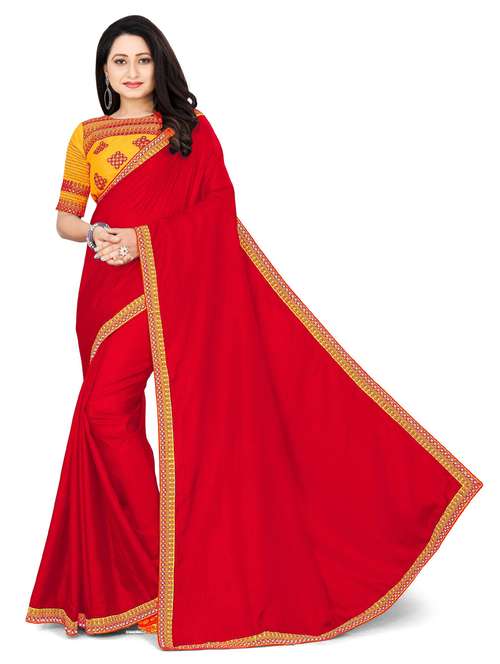 women's self design red colored saree with blouse - 19539874 -  Standard Image - 0