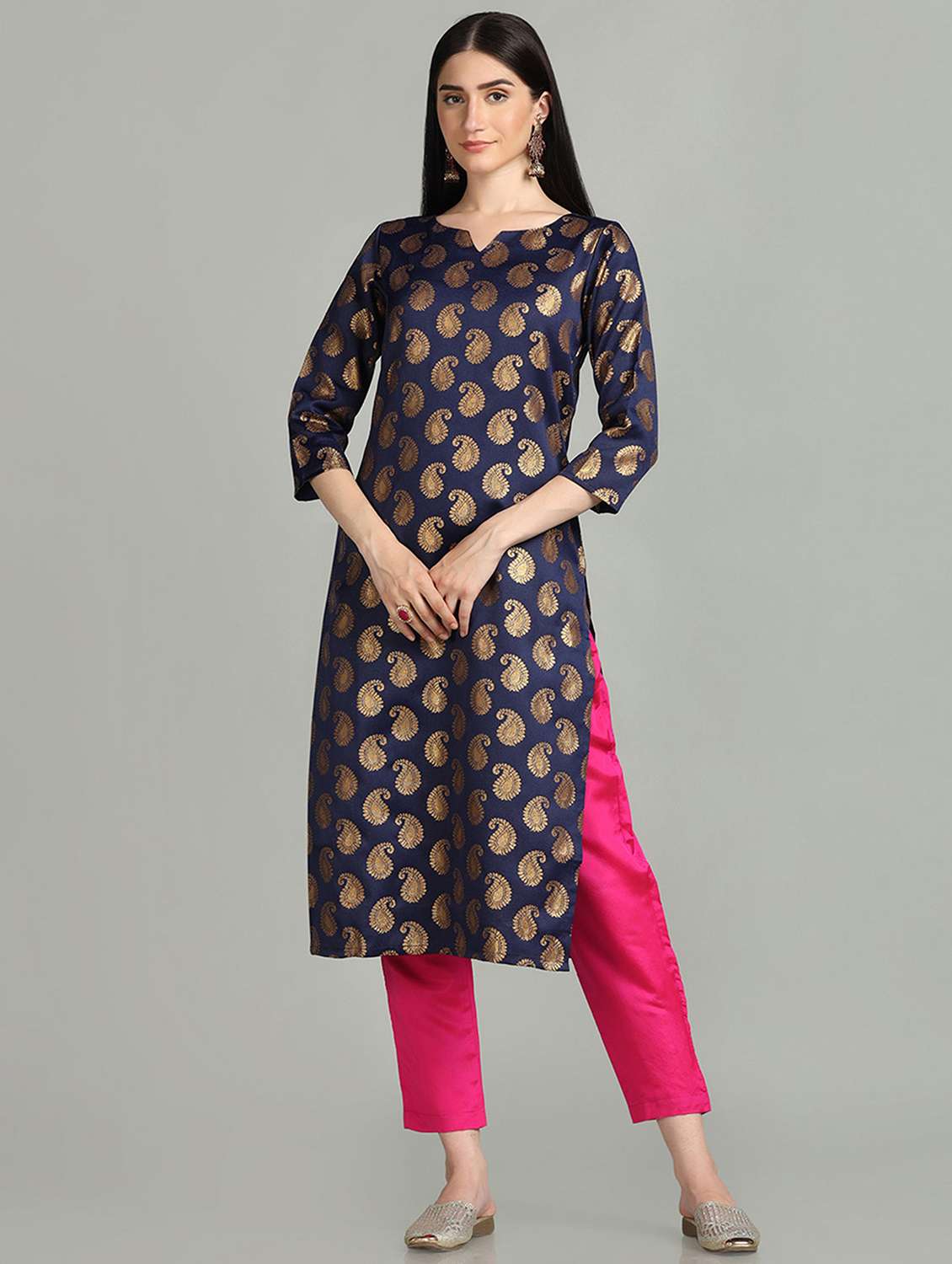 notch neck kurta pant set with dupatta - 19554843 -  Standard Image - 2