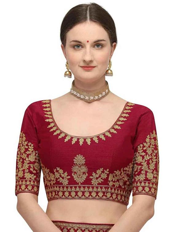 maroon embroidered saree with blouse - 19554972 - Standard Image - 2