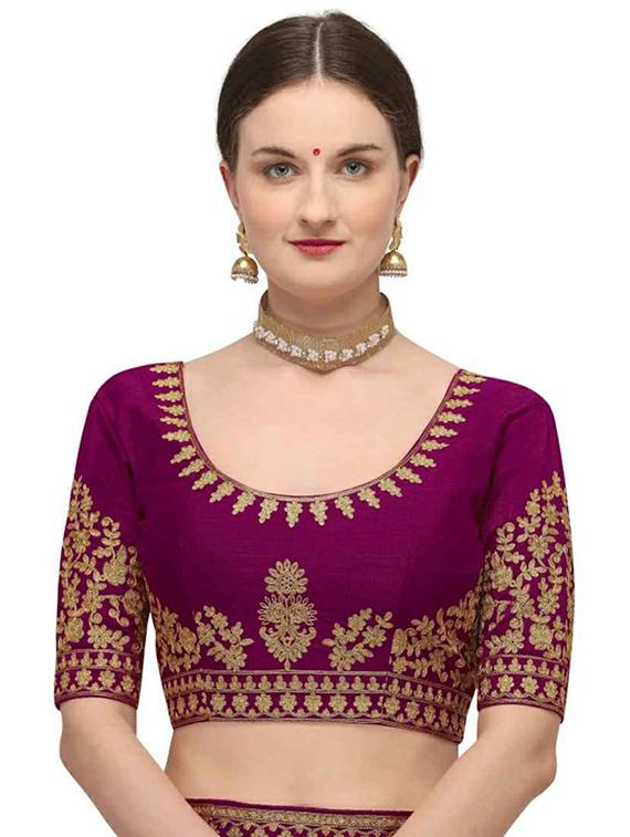 purple embroidered saree with blouse - 19554974 - Standard Image - 2