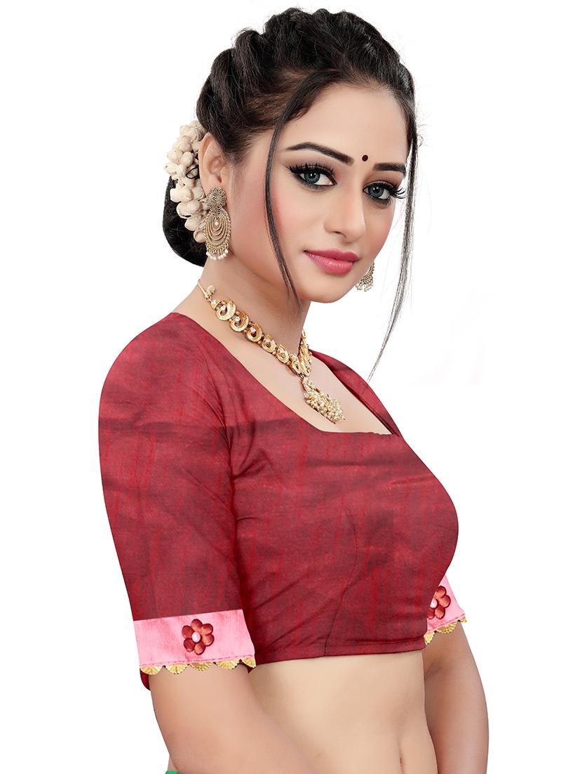 maroon self design bordered saree with blouse - 19554975 - Standard Image - 2