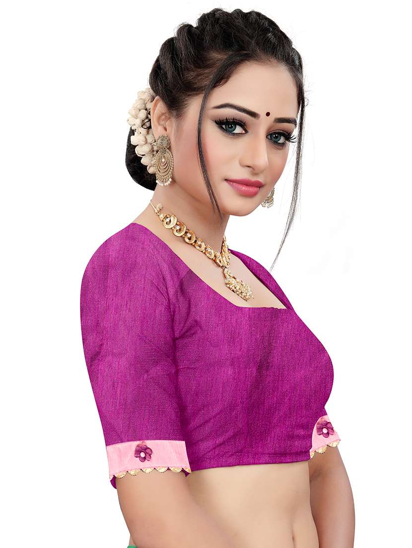 purple self design bordered saree with blouse - 19554979 -  Standard Image - 2