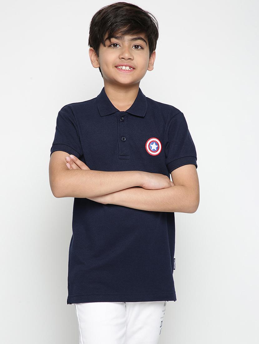 navy blue embroidered detailed polo t-shirt 