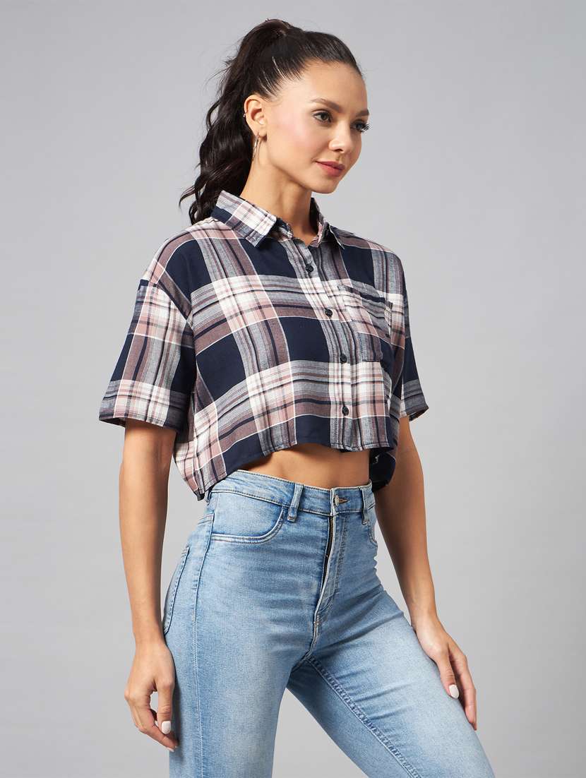 women checkered crop shirt - 19555150 -  Standard Image - 2