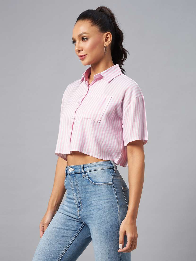 women striped crop shirt