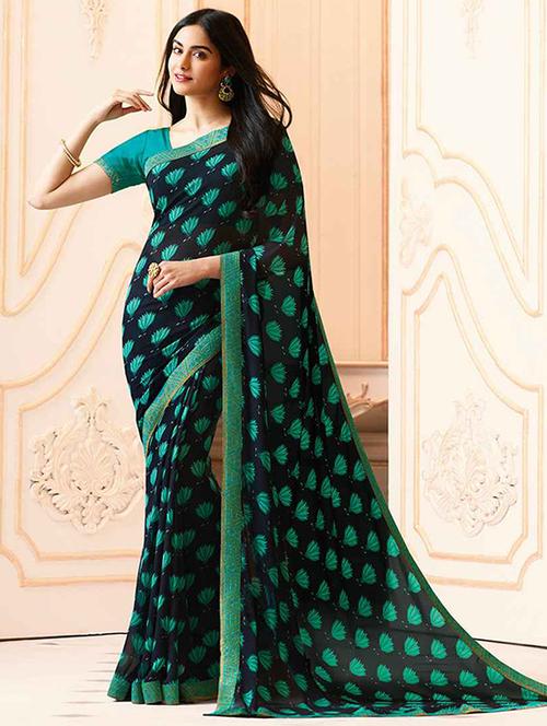 blue georgette printed saree with blouse - 19555278 -  Standard Image - 0