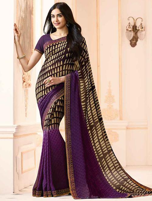 purple georgette printed saree with blouse - 19555287 - Standard Image - 0