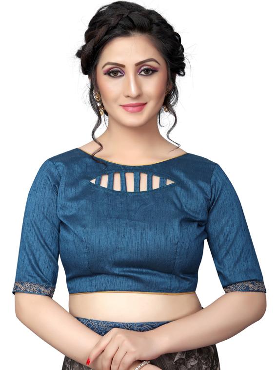 blue printed saree with blouse - 19555289 - Standard Image - 2