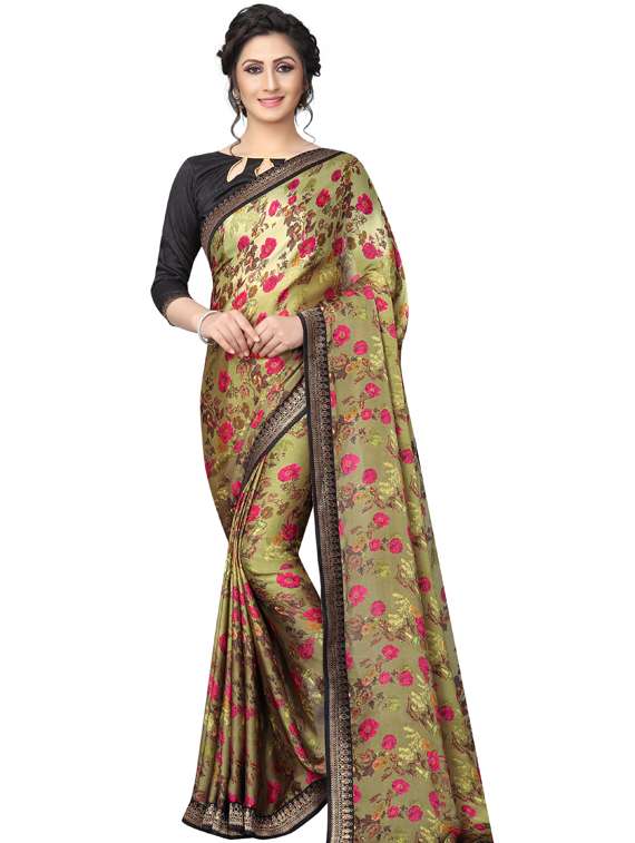 green printed saree with blouse - 19555291 - Zoom Image - 0
