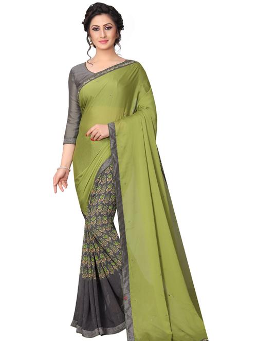 green printed saree with blouse - 19555298 -  Standard Image - 0