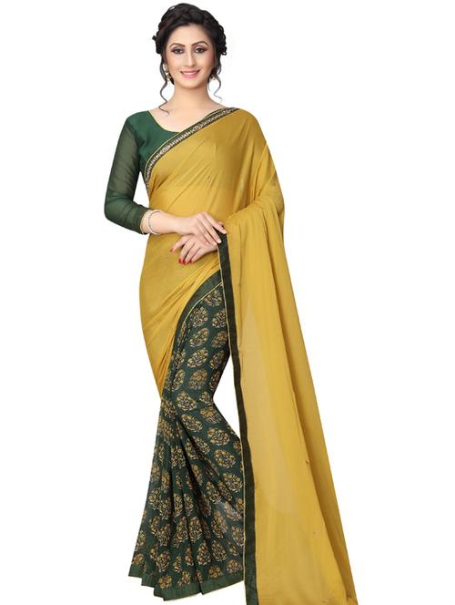 yellow printed saree with blouse - 19555301 - Standard Image - 0