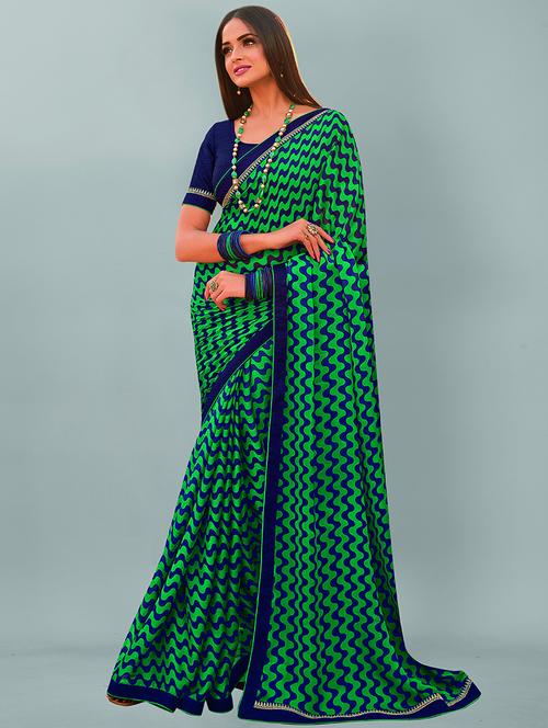 blue georgette printed saree with blouse - 19555315 - Standard Image - 0