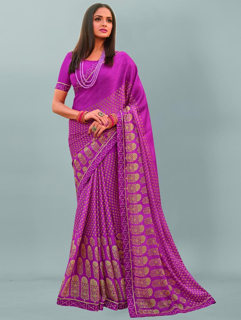purple printed saree with blouse - 19555321 -  Zoom Image - 0