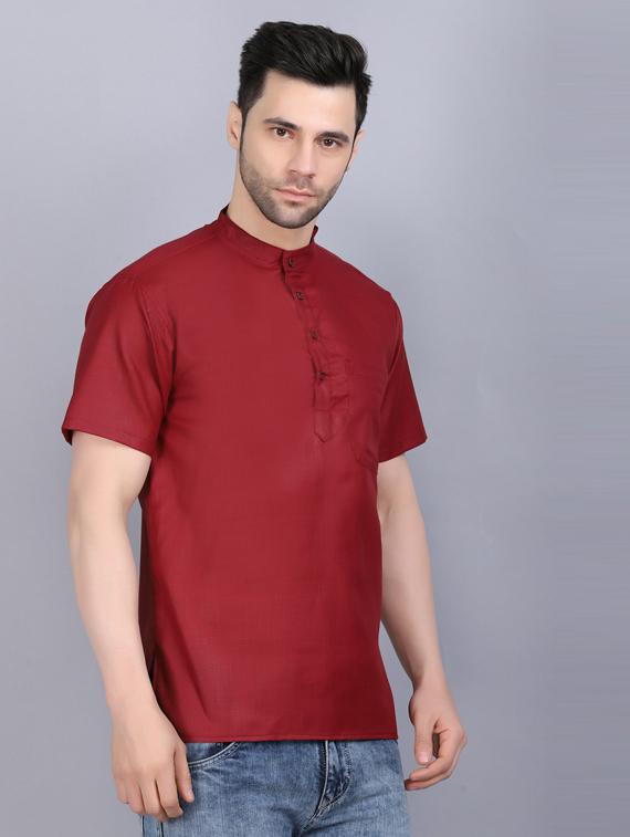 maroon cotton blend short kurtas kurta - 19564542 - Standard Image - 2