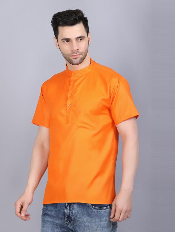 orange cotton blend short kurta - 19564545 - Standard Image - 2