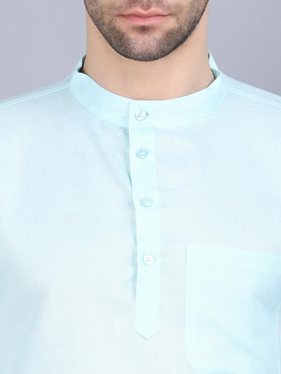 light blue cotton blend short kurta - 19564549 - Standard Image - 7