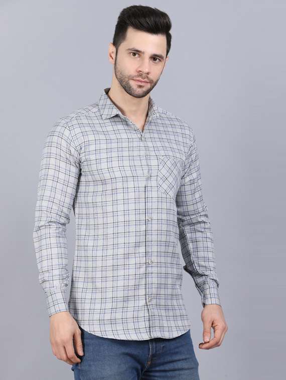 grey cotton blend casual shirt - 19564642 -  Standard Image - 2