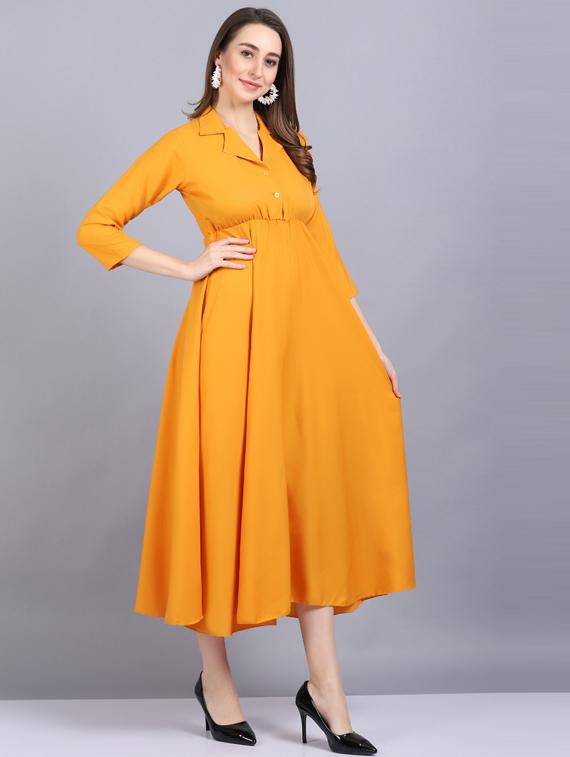 lapel neck crepe flared gown - 19566012 - Standard Image - 2