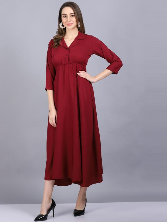 lapel neck crepe flared gown - 19566013 - Standard Image - 2