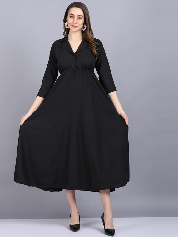lapel neck crepe flared gown - 19566015 - Standard Image - 2