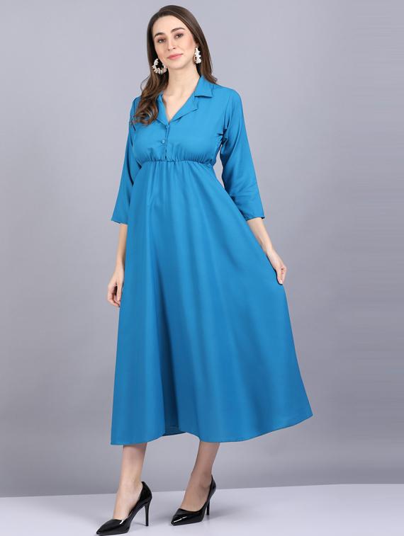 lapel neck crepe flared gown - 19566016 - Standard Image - 2