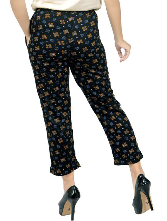 black cotton printed front trouser - 19566842 -  Standard Image - 2