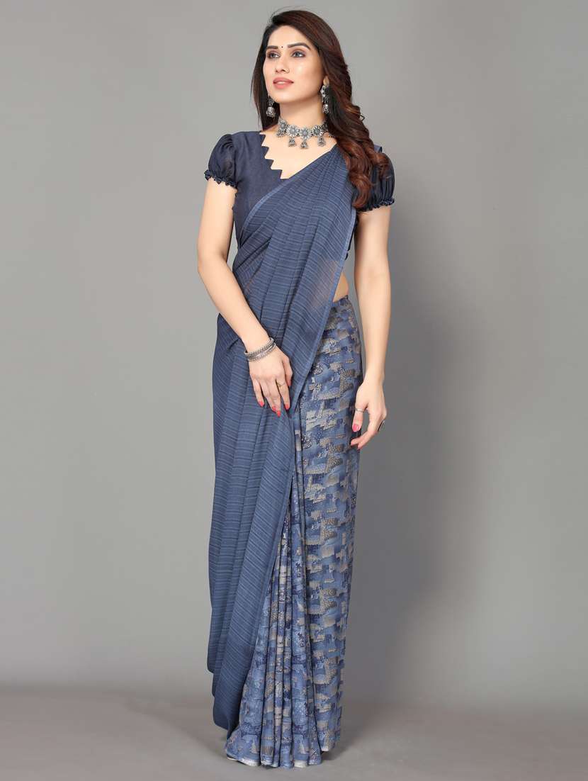 pack of 2 printed sarees with blouse - 19567190 - Standard Image - 2