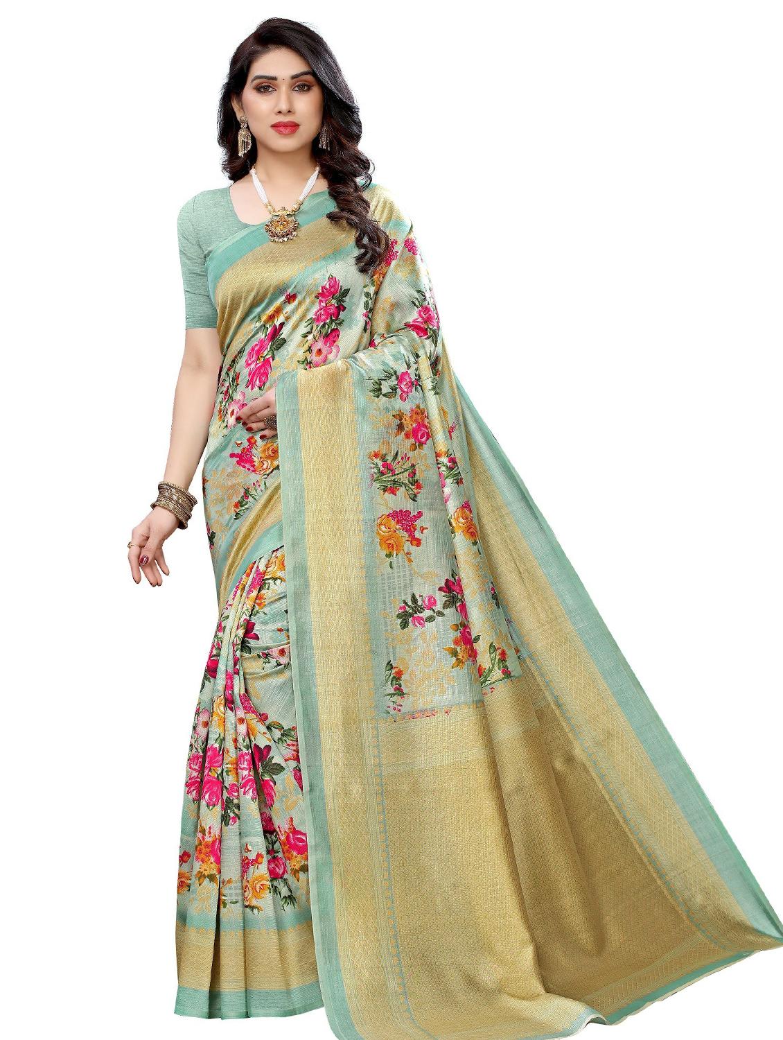 coloured self design printed saree with blouse - 19567393 - Standard Image - 2
