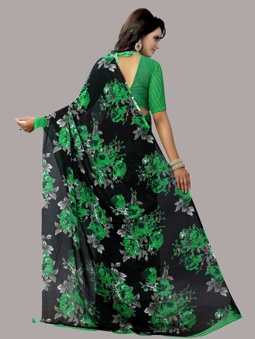 green georgette floral woven saree  with blouse - 19568514 -  Standard Image - 2