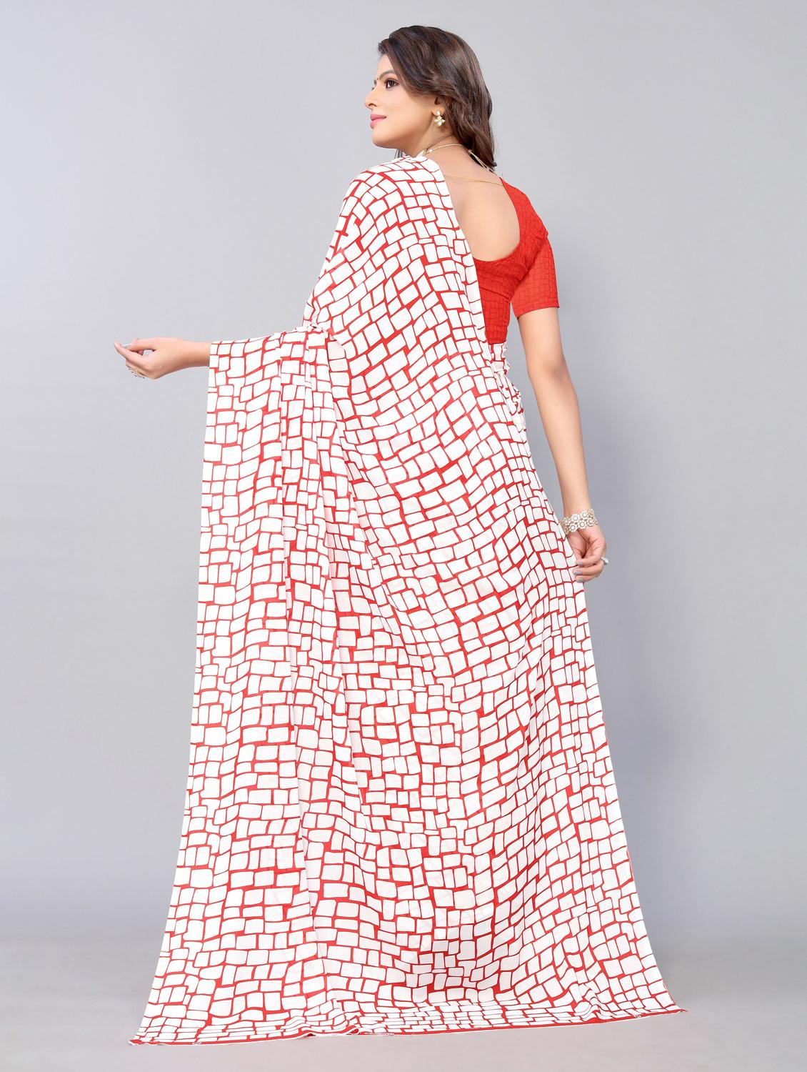 red georgette printed saree with blouse - 19568648 - Standard Image - 2