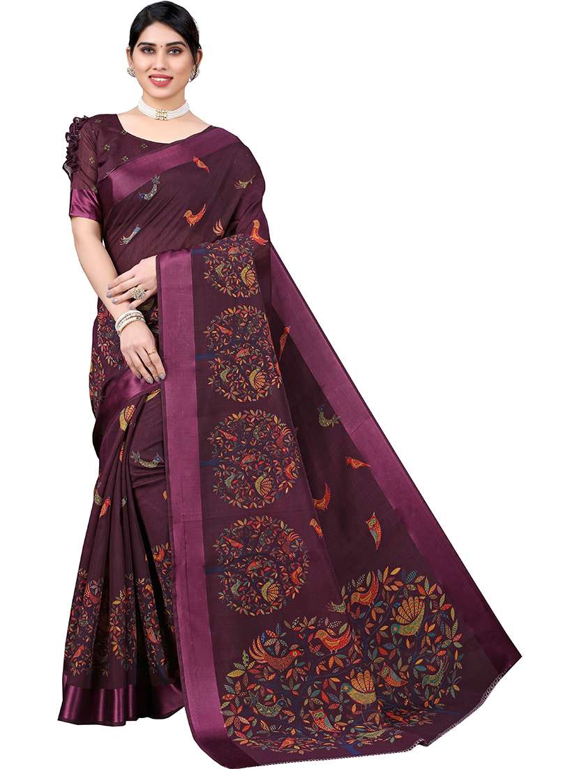 purple linen bhagalpuri saree with blouse