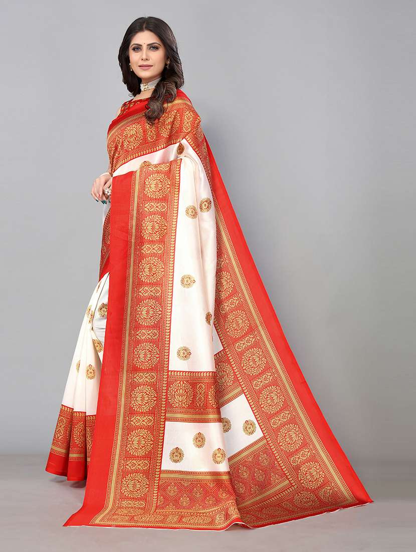 white art silk mysore printed saree with blouse - 19569065 -  Standard Image - 2