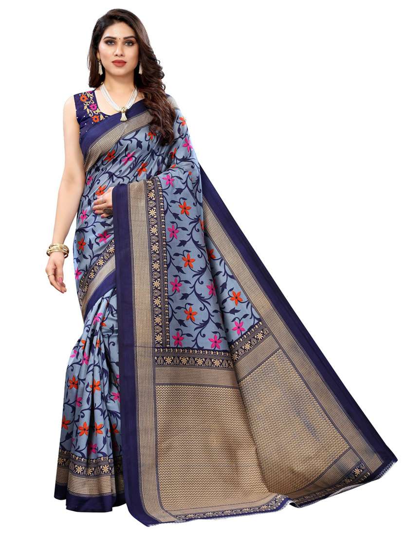 pack off 3 printed sarees with blouse - 19571295 -  Standard Image - 2