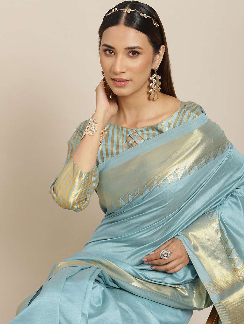 women solid with bordered saree with blouse - 19572722 -  Standard Image - 2