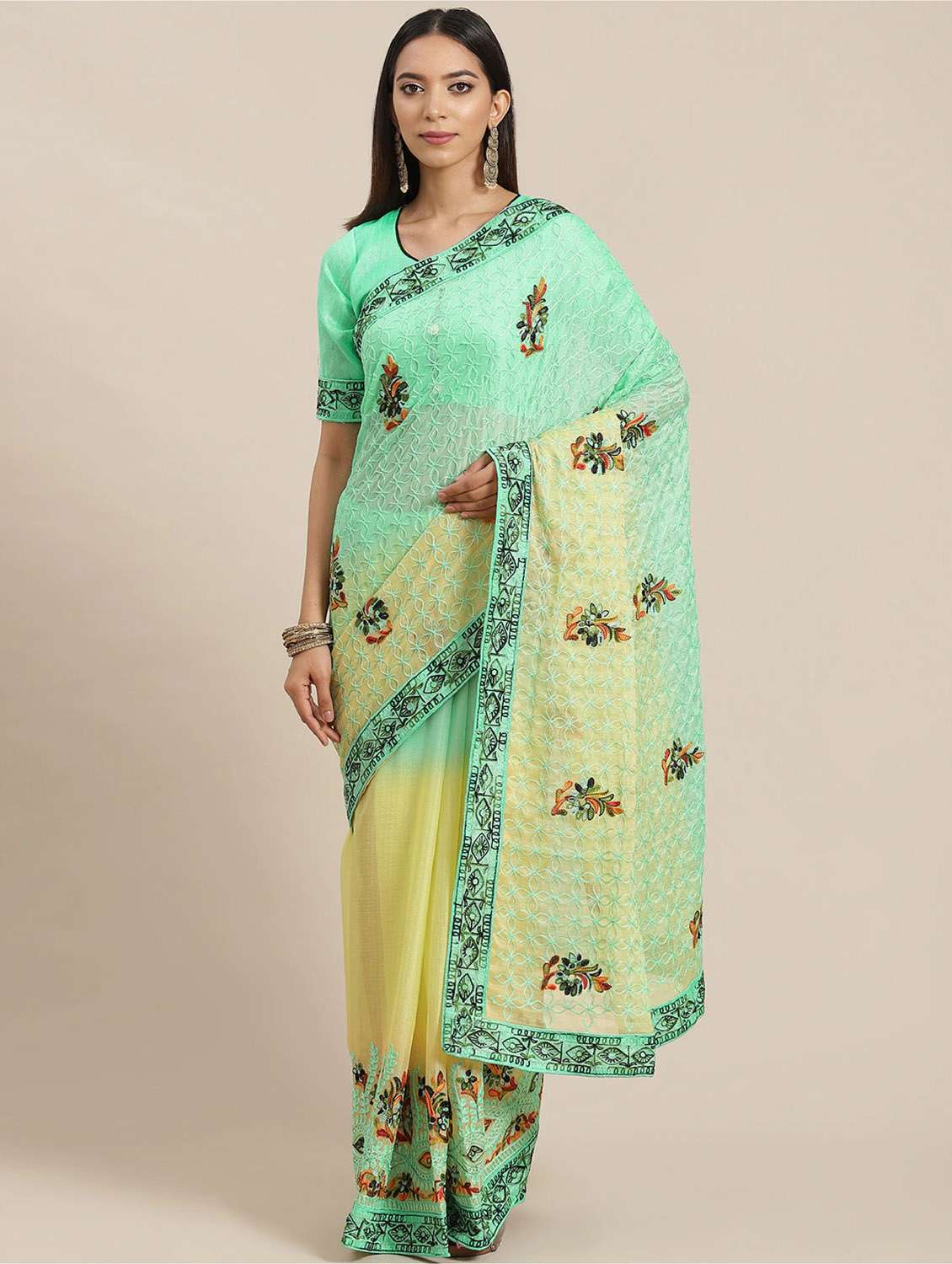 women's embroidered saree with blouse