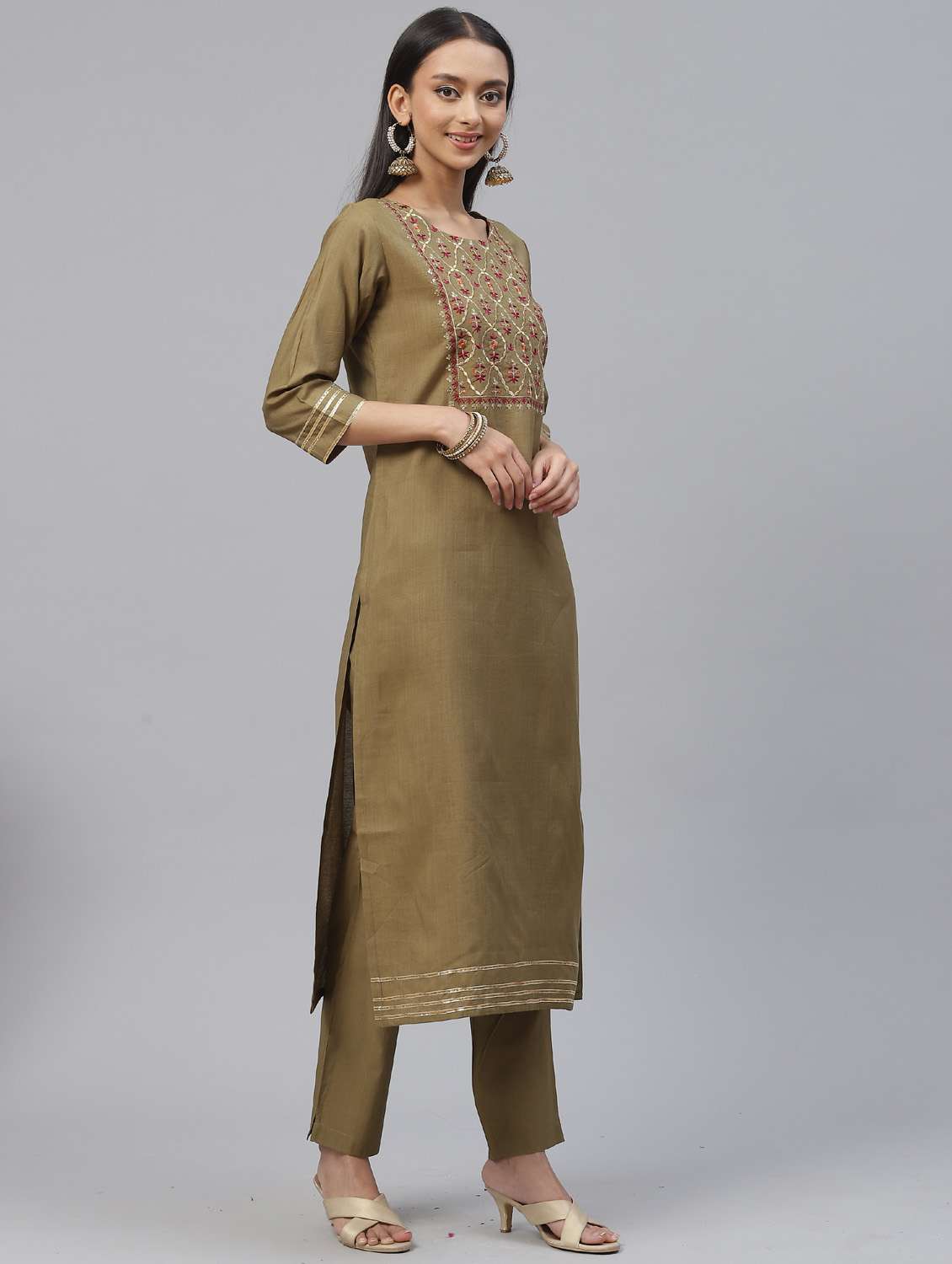 round neck kurta pants set with dupatta - 19572742 -  Standard Image - 2