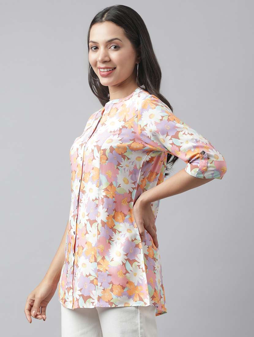 multi colored printed mandarin neck tunic - 19578178 -  Standard Image - 2