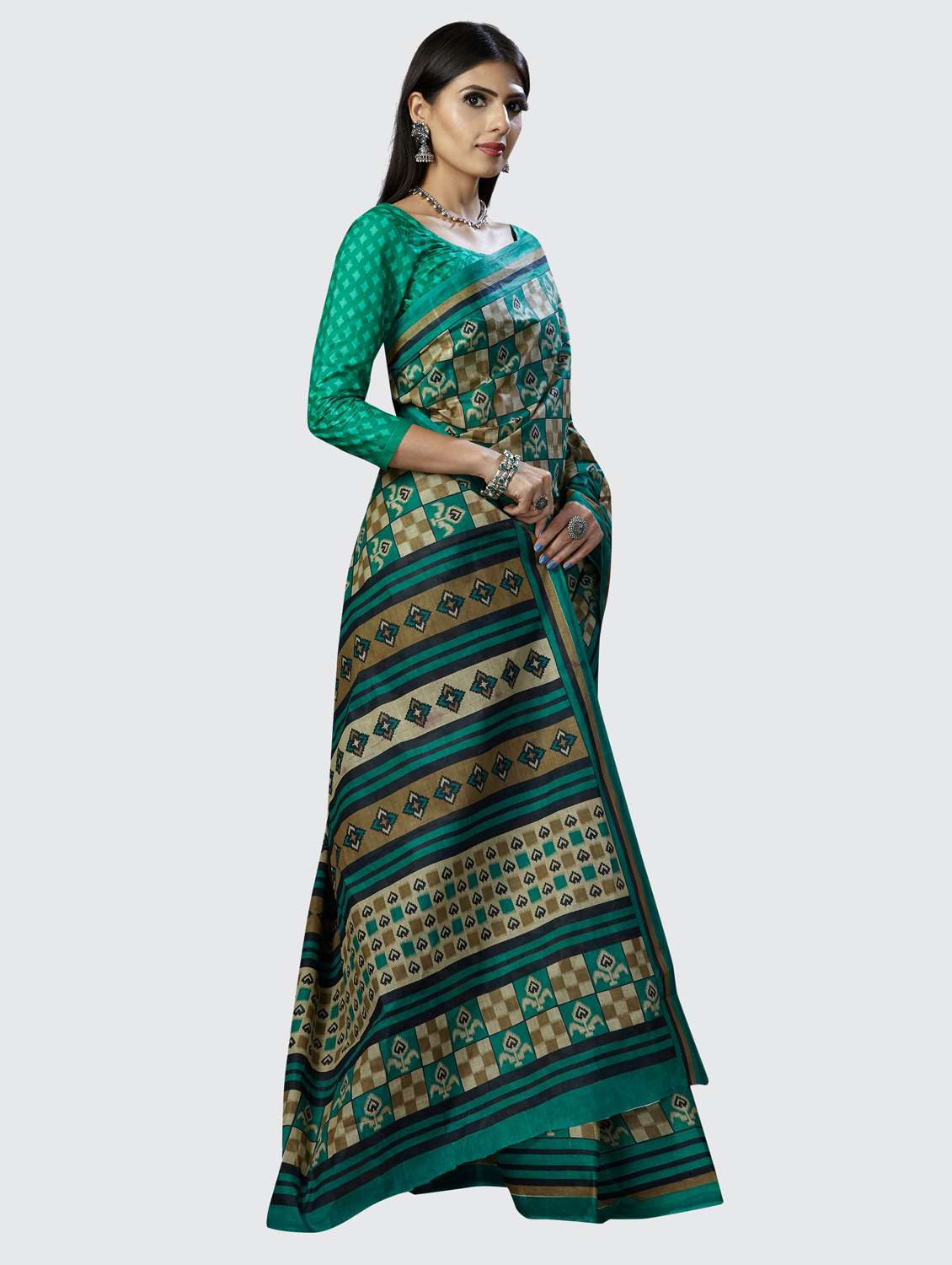 checks printed saree with blouse - 19578519 -  Standard Image - 2