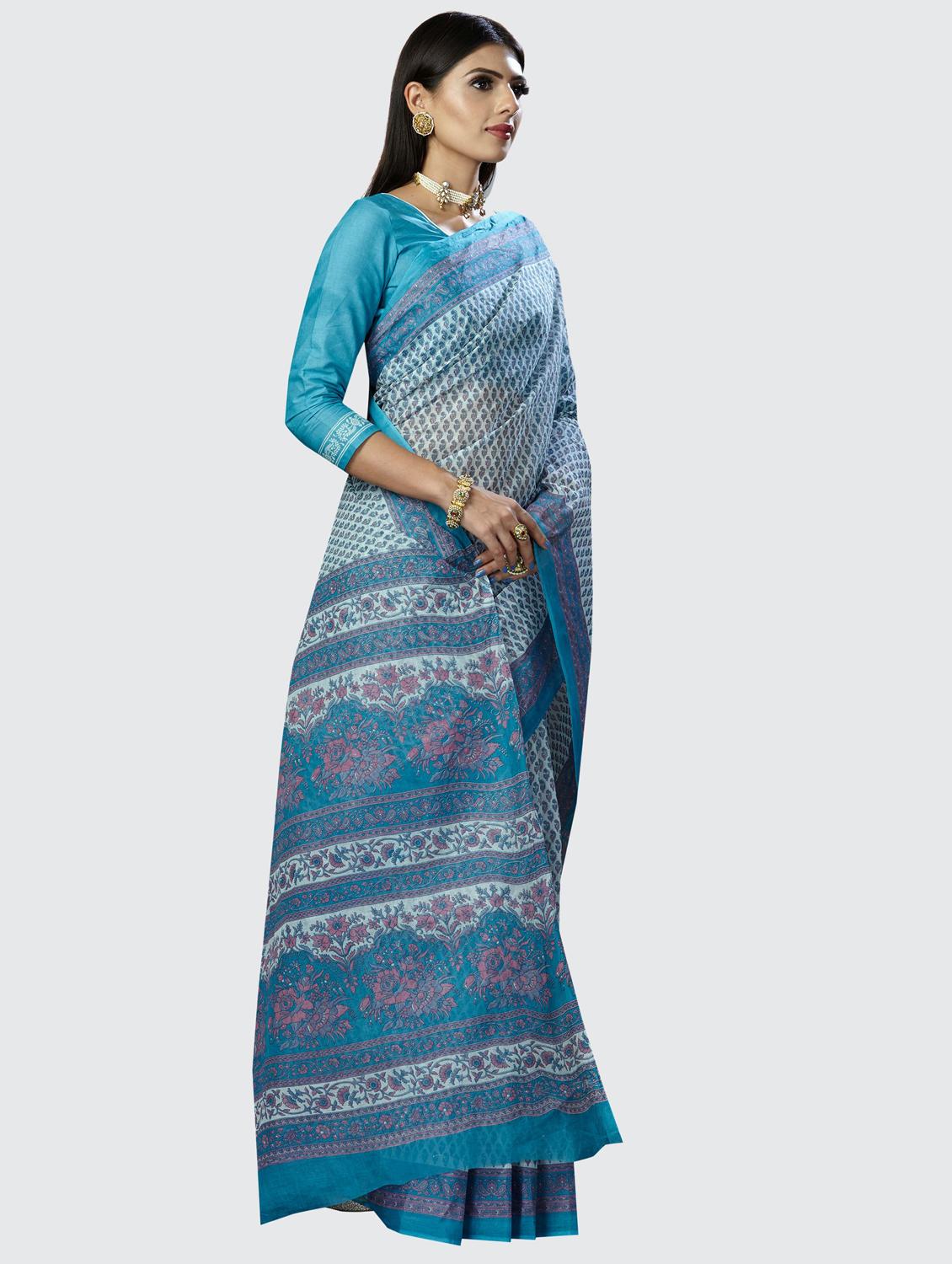 floral chanderi saree with blouse - 19578520 - Standard Image - 2
