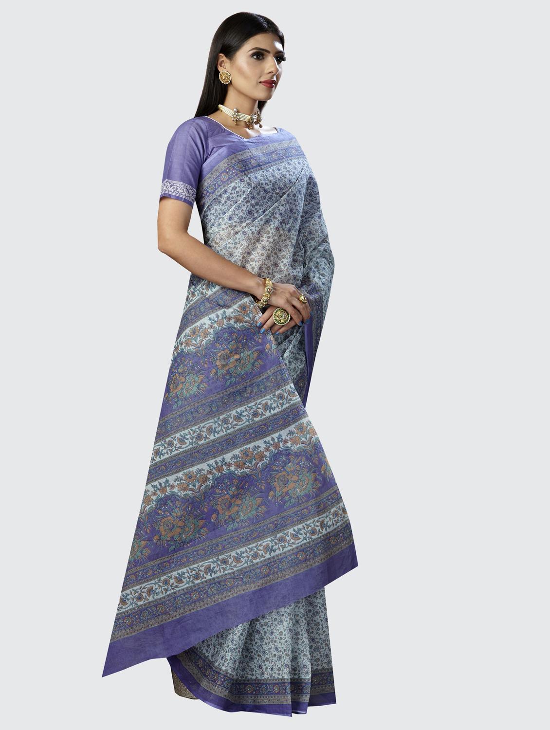 floral chanderi saree with blouse - 19578522 - Standard Image - 2