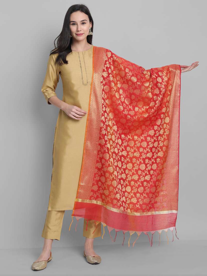 women three quarter sleeve kurta pant with dupatta set - 19578676 -  Standard Image - 2