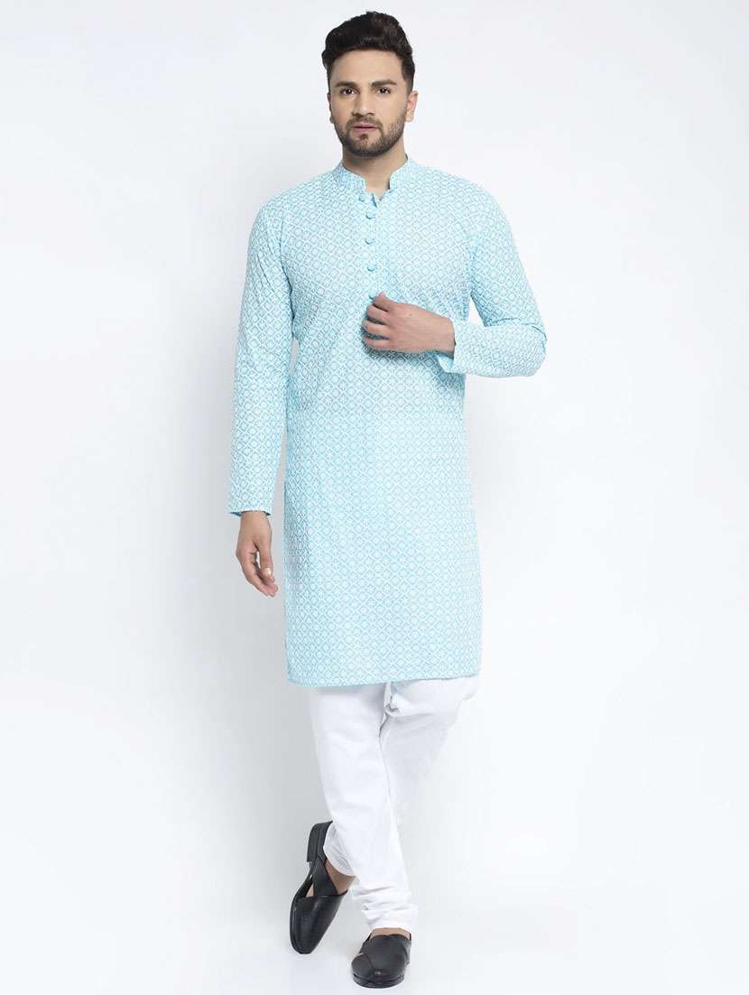 men embroidered kurta churidar ethnic wear set