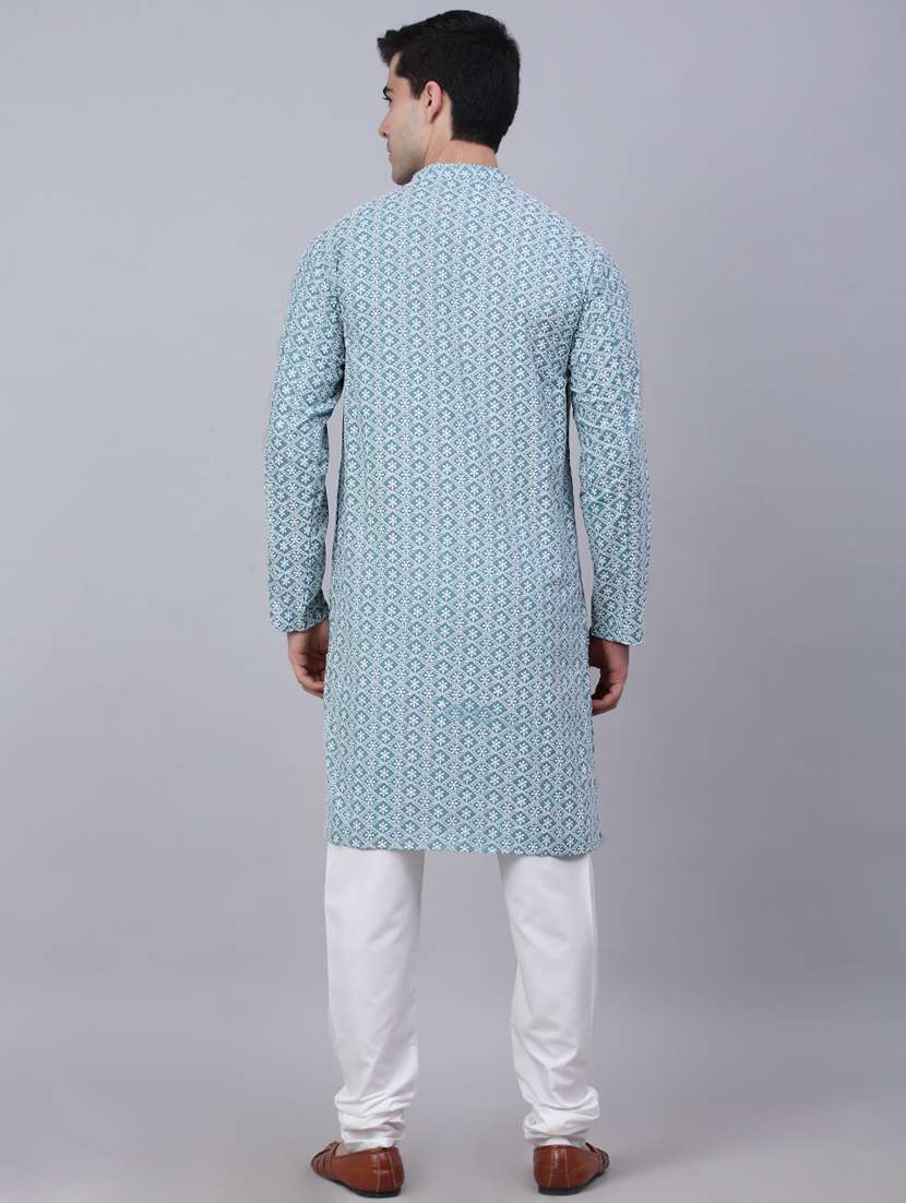teal blue kurta pyjama ethnic wear set - 19579384 - Standard Image - 2