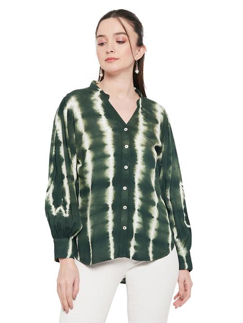 women mandarin collar tie-dyed regular shirt - 19580379 - Standard Image - 0