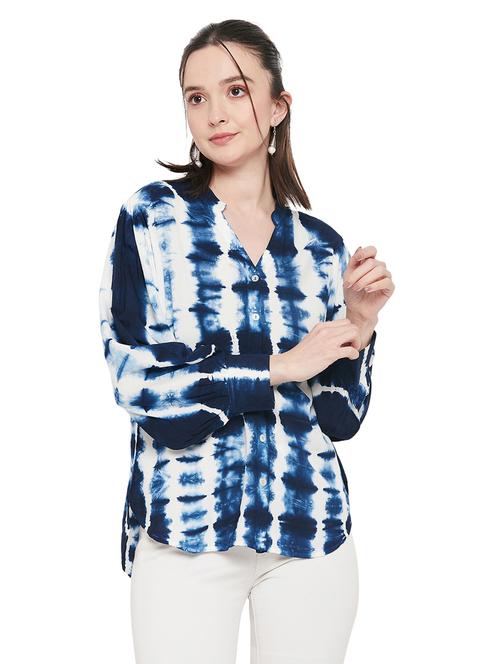 women mandarin collar tie-dyed regular shirt - 19580380 -  Standard Image - 0