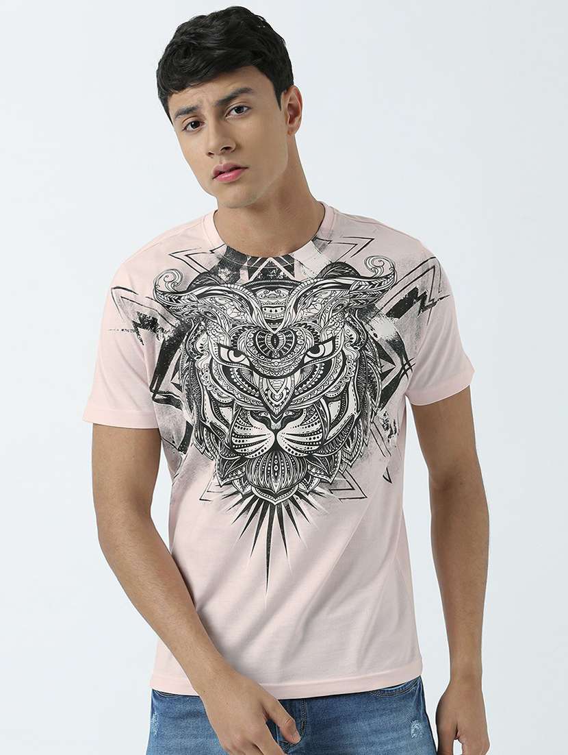 men front print short sleeve t-shirt