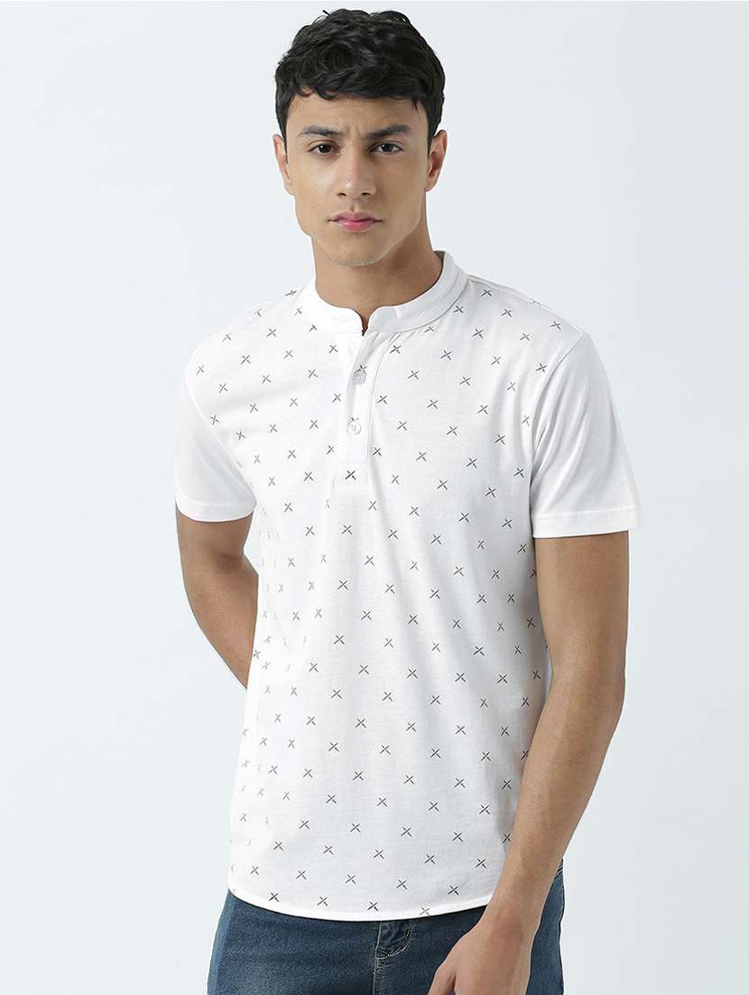 men mandarin neck neck printed t-shirt