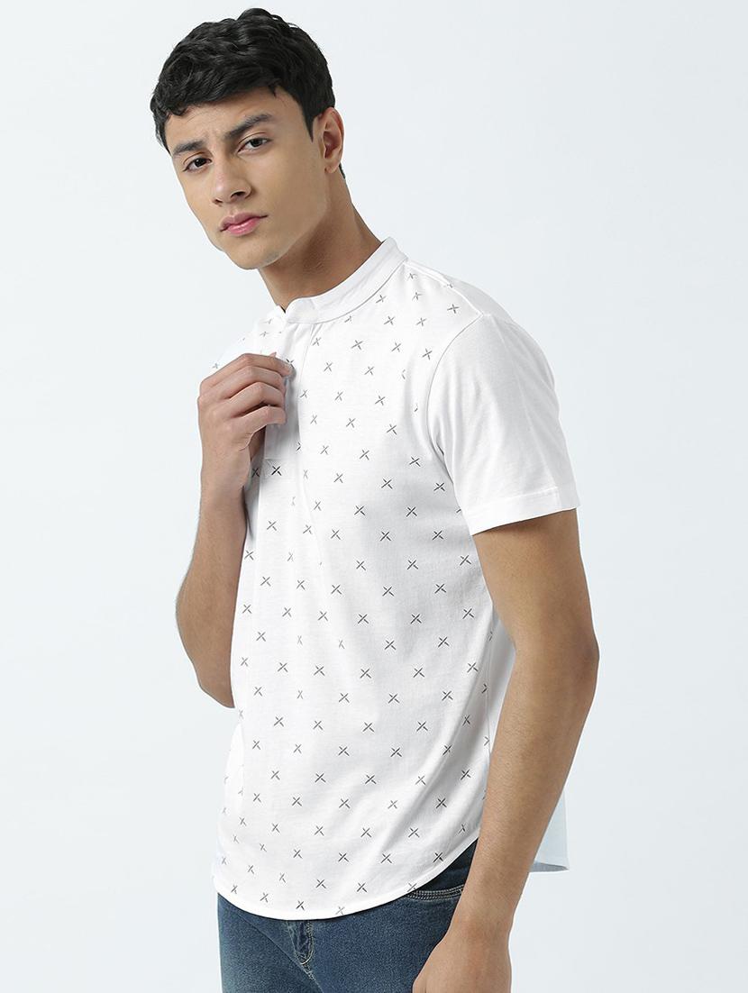 men mandarin neck neck printed t-shirt - 19580482 - Standard Image - 2