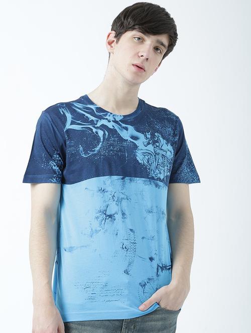 blue printed cotton blend regular t-shirt - 19580748 - Standard Image - 0
